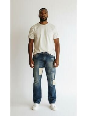 Division E Men's Made In USA Men's Patched Jeans Size 36x34